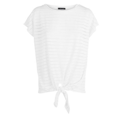 White Stripe Mesh Tie Front T-Shirt | New Look