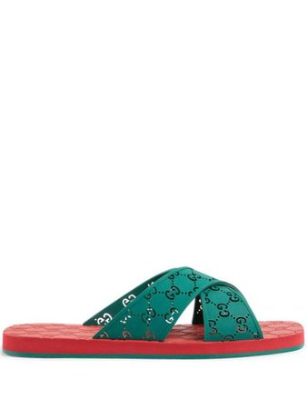 Gucci GG slide sandals green & red 634082JER00 - Farfetch