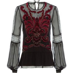 Alberta Ferretti Embroidered and Embellished Silk Blouse