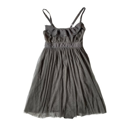gray layered ruffle and mesh gray dress