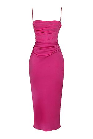 Clothing : Midi Dresses : 'Teia' Hot Pink Draped Corset Midi Dress