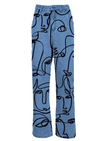 Art Abstract Lines Drawing Boyfriend Jeans