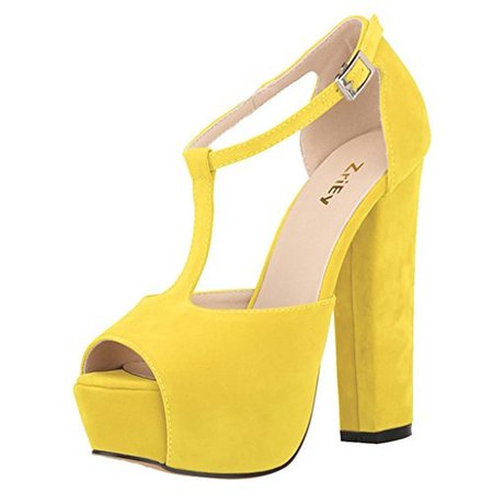 Yellow Chunky Open Toe Platform Heels