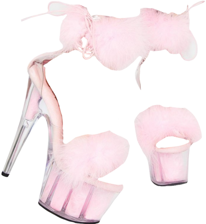 724f marabou clear platform pleaser high heels in light pink
