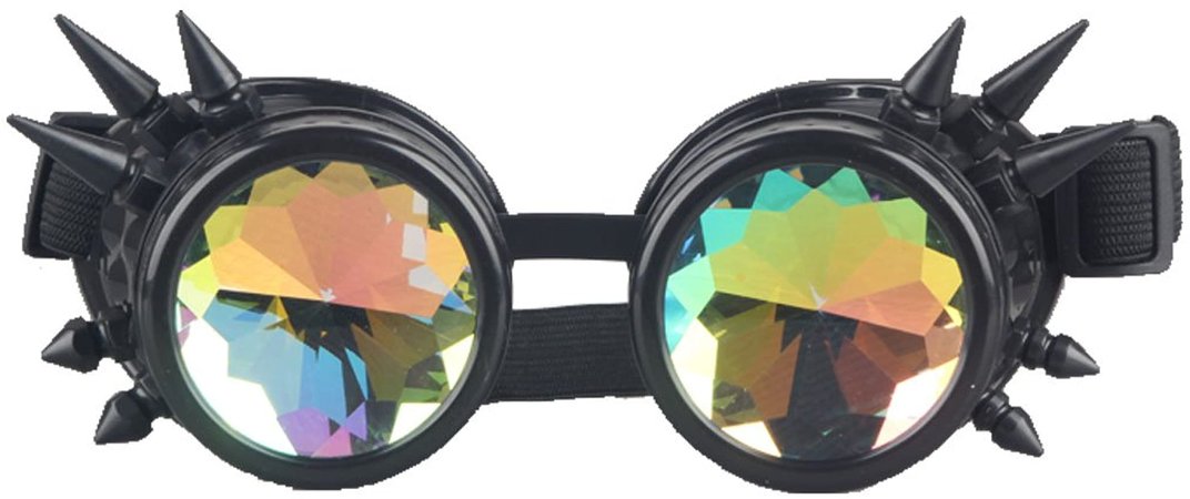 Amazon.com: Rainbow Crystal Lenses Steampunk Glasses Chrome Finish Gotchic Welder Goggles,Black,Adjustable: Clothing