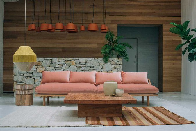Pop & Scott Dreamer Couch - Pink Velvet Sofa Wood