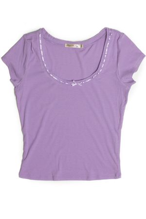 Lavender Satin Bow Ribbed Shirt
