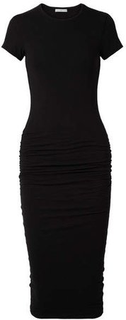 Ruched Stretch-cotton Midi Jersey Dress - Black