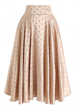 Dots A-Line Satin Midi Skirt in Gold - NEW ARRIVALS - Retro, Indie and Unique Fashion