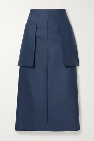 Navy Jenna wool-blend midi skirt | The Row | NET-A-PORTER
