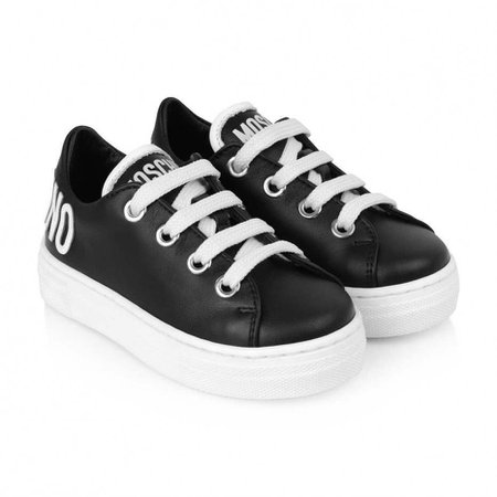 Moschino Black & White Leather Logo Sneakers - Sneakers - Category - Shoes