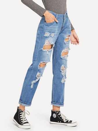 Ripped Detail Jeans -ROMWE