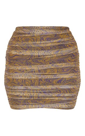 Green Geo Print Mesh Ruched Detail Mini Skirt | PrettyLittleThing USA