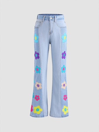 Flower Patchwork High Waist Jeans – LookSKY