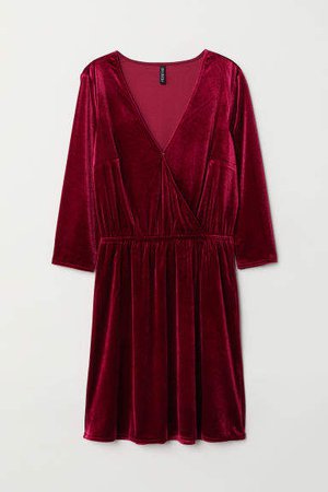 Velvet Wrap Dress - Red