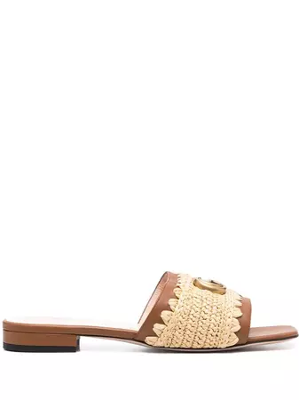 Gucci Double G Raffia Slide Sandals - Farfetch