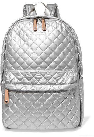 Metro Leather-trimmed Metallic Quilted Shell Backpack - Silver