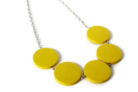 Yellow Necklace In Neon. Bright Color, Bright Yellow, Chunky Necklace. Wood Necklace. on Luulla
