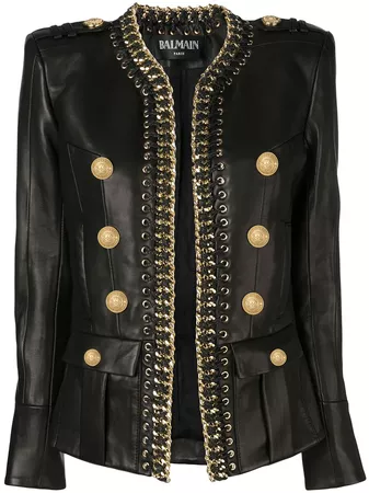 Balmain chain trim leather jacket £4,005 - Buy Online - Mobile Friendly, Fast Delivery