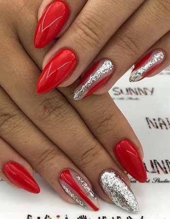 red / silver glitter nails