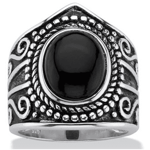 Seta Jewelry Oval-cut Simulated Black Onyx Cabochon Boho Beaded Cocktail Ring. for $60.00 available on URSTYLE.com