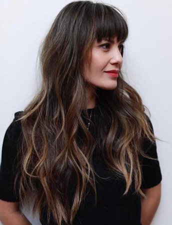 brown wavy hair with fringe mid back - Google Search