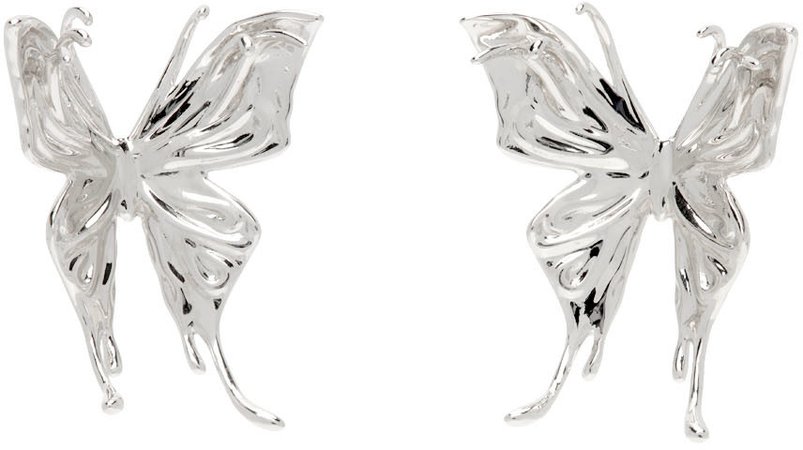 YVMIN: Silver Didu Edition Butterflies Earrings | SSENSE