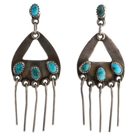 Vintage Native American Navajo Silver and Turquoise Squid Earrings c.1960s For Sale at 1stDibs