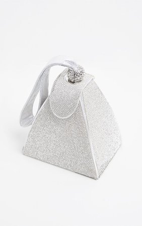Silver Diamante Pyramid Mini Bag | PrettyLittleThing