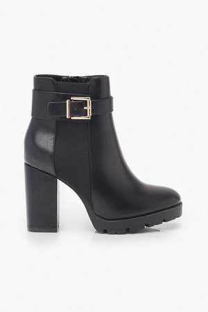Wide Fit Buckle Detail Shoe Boots | Boohoo