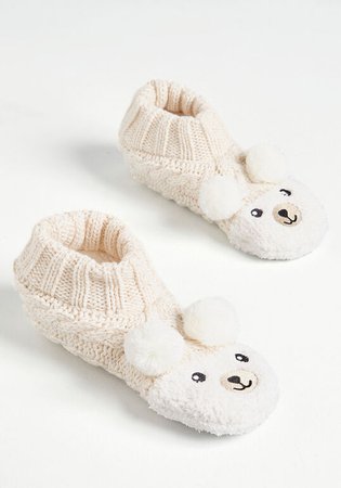 Furry Friend Slipper Socks White Bear | ModCloth
