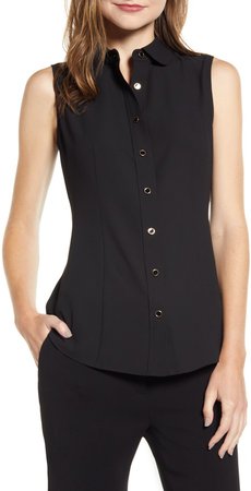 Button Front Sleeveless Blouse