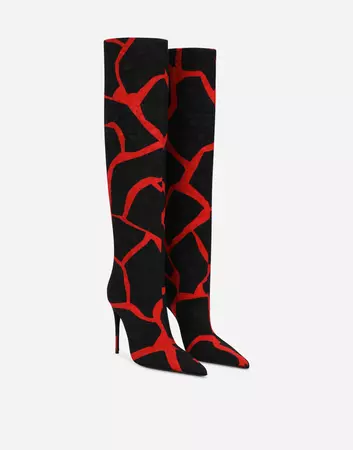 Giraffe-print brocade boots in Black for Women | Dolce&Gabbana®