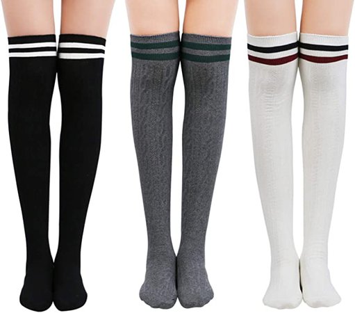 Amazon.com: Chalier 3-4 Pairs Womens Thigh High Socks Cotton Striped Over the Knee Socks Long Knee High Socks for Women: Clothing