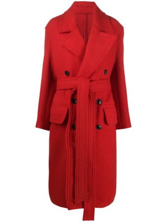 Red AMI belted double-breasted coat - Farfetch