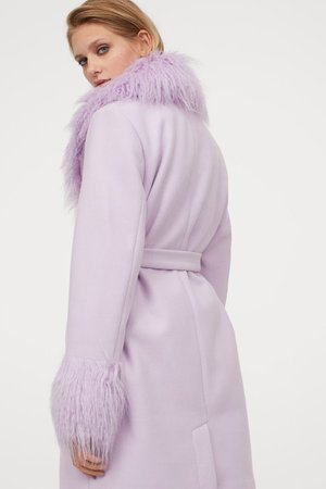 Faux fur-trimmed coat - Light purple - Ladies | H&M GB