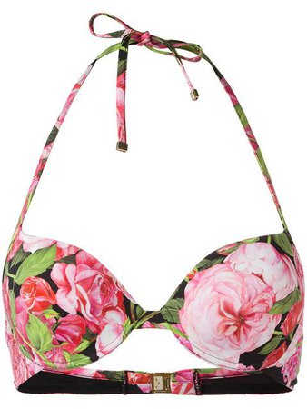 DOLCE & GABBANA Rose Print Underwired Bikini Top.