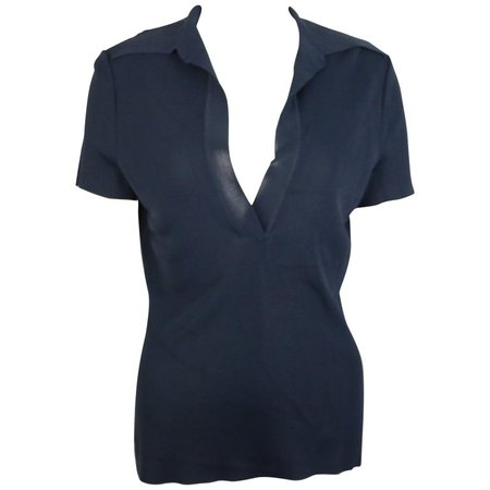 Gucci Navy Knitted V-Neck Polo Shirt For Sale at 1stdibs