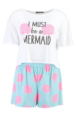 Nicole Mermaid Short & Tee PJ Set | Boohoo