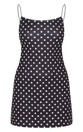Black Polka Dot Print Strappy Scuba Shift Dress | PrettyLittleThing USA