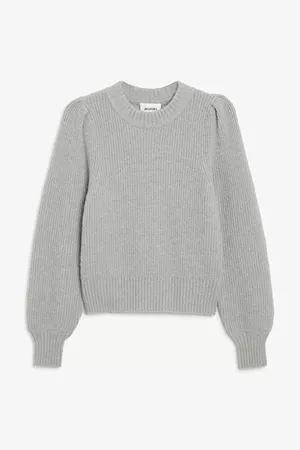 Puffed sleeve knit sweater - Grey - Jumpers - Monki WW