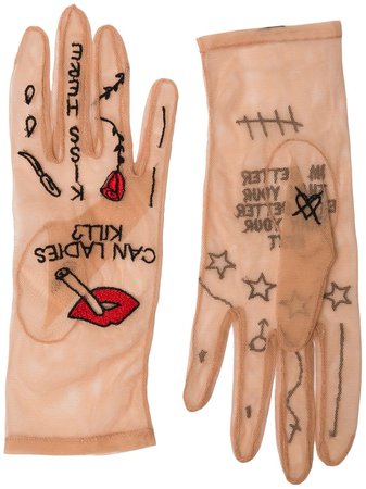 Tender and Dangerous Nude embroidered tulle gloves TD501001 - Farfetch