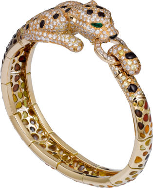 Cartier, Panthère de Cartier High Jewelry bracelet Yellow gold, enamel, brown jasper, brown diamonds, emeralds, diamonds