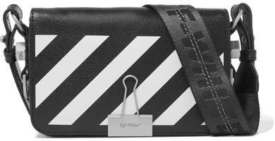 Mini Striped Textured-leather Shoulder Bag - Black