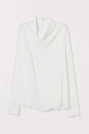 Blouse with Draped Collar - White