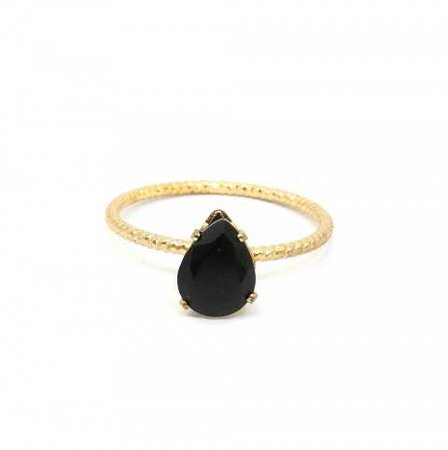 Anel dourado com pedra gota preta - Anéis - Bijoux Brincos e Acessórios