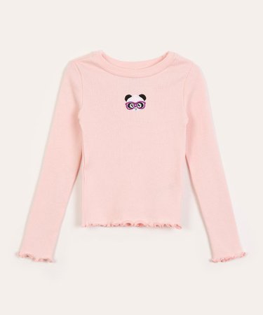 blusa infantil manga longa panda luluca rosa
