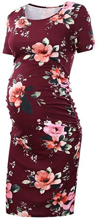 Liu & Qu Women's Maternity Bodycon Ruched Side Dress Casual Short & 3/4 Sleeve Dress for Daily Wearing Or Baby Shower at Amazon Women’s Clothing store