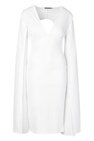Cape Sleeve Open Back Midi Dress | Boohoo white