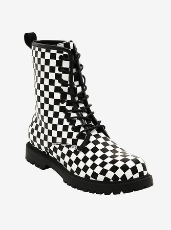 Black & White Checkered Combat Boots